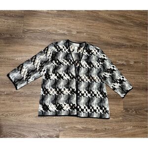 Alfred Dunner woven black white abstract open front jacket cardigan PL
